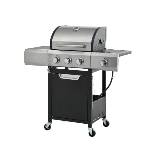 Propane Grill 3 Burner Barbecue Grill Stainless Steel Gas Grill With Side Burner And Cover For Outdoor BBQ, Camping
