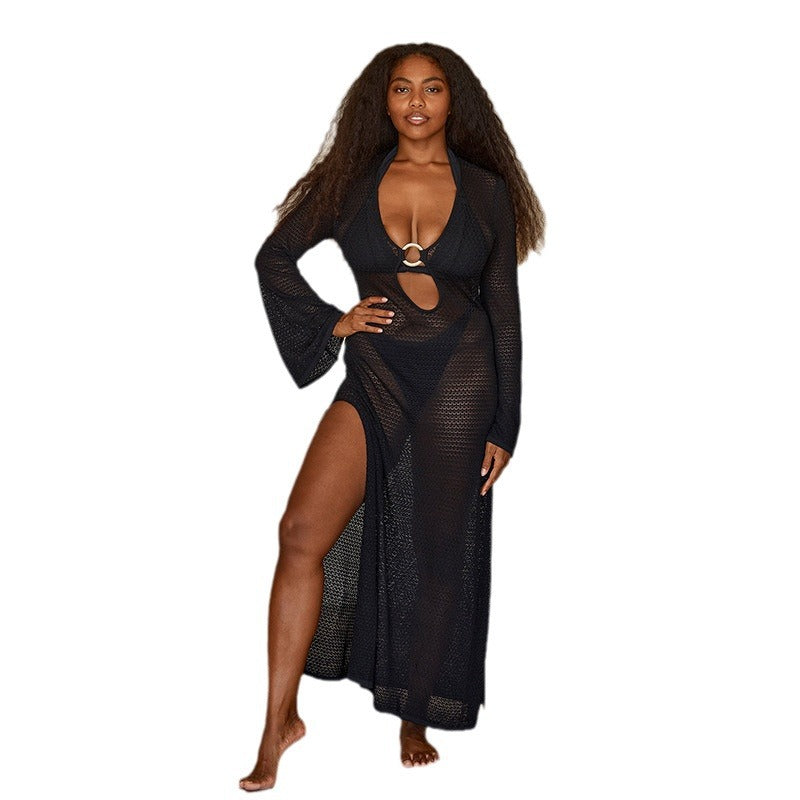 Hollow Split Bohemian Beach Cover-up V-neck Dress