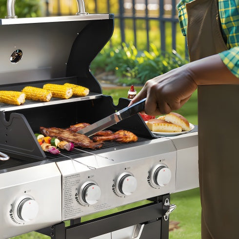 Propane Grill 3 Burner Barbecue Grill Stainless Steel Gas Grill With Side Burner And Cover For Outdoor BBQ, Camping